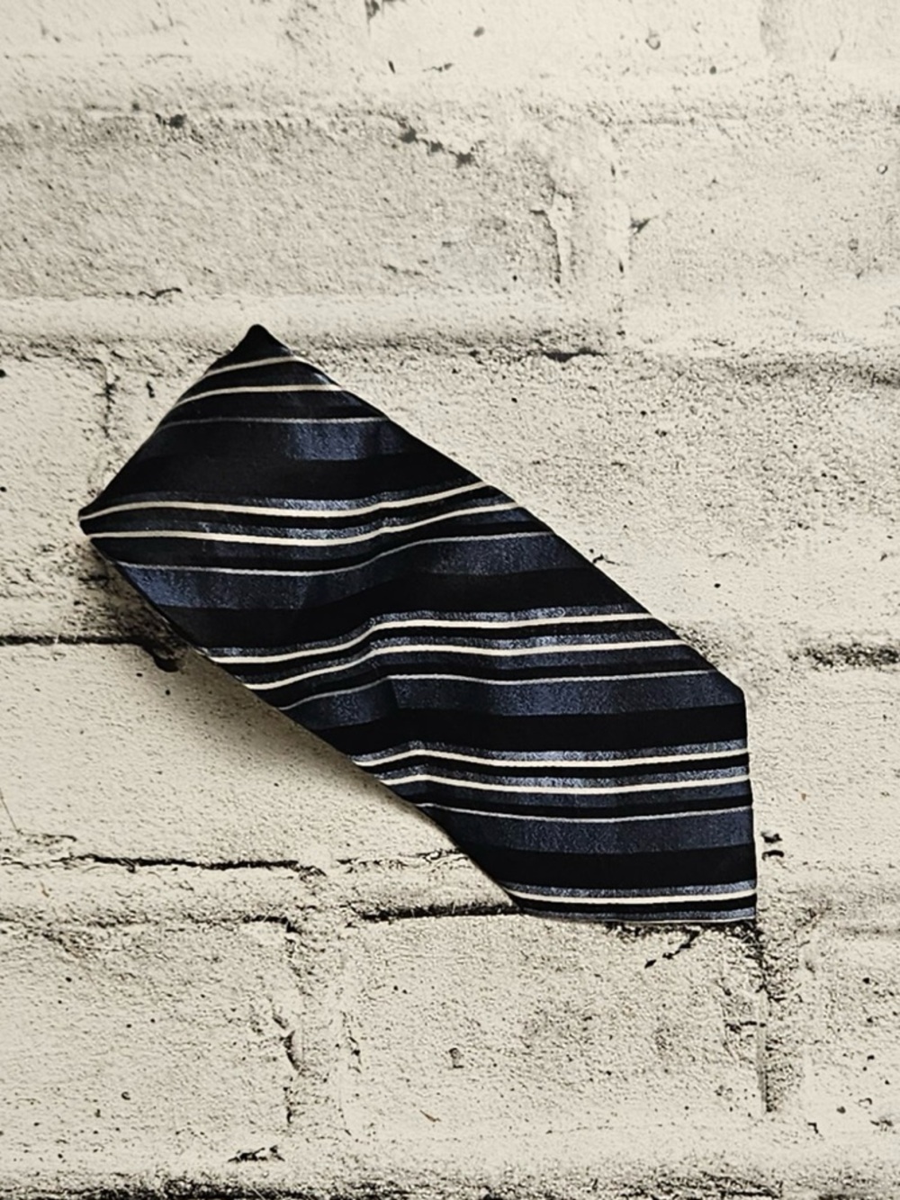J Ferrar Blue Black Striped Silk Tie 3” Classic Mens Necktie